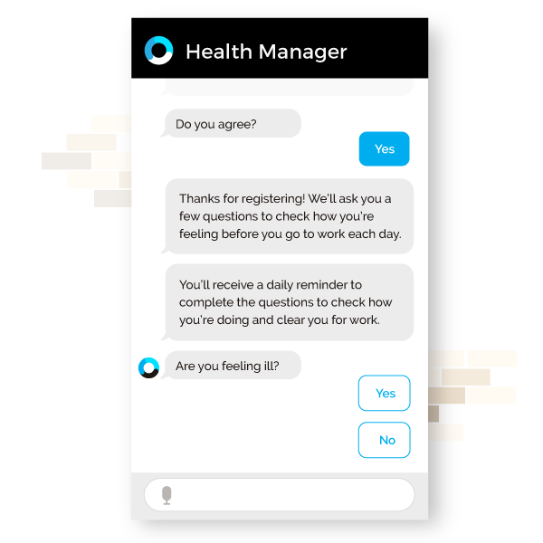 Health manager chat bubble graphic 2 for Orbita for Employee Health Manager webpage Orbita for Employee Health Manager webpage featuring health manager chat bubble graphic 2