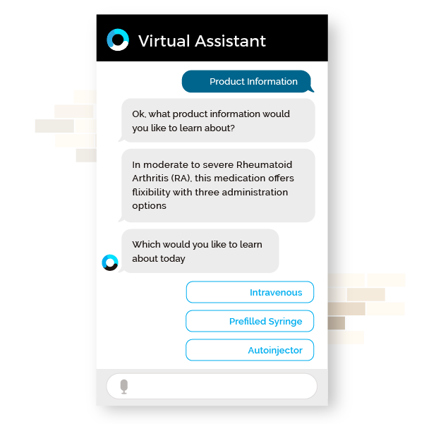 Virtual assistant chat bubble graphic 2 for Orbita for Life Sciences - HCP Support webpage Orbita for Life Sciences - HCP Support webpage featuring virtual assistant chat bubble graphic 2